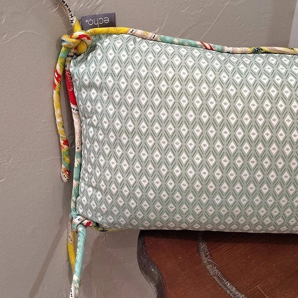 Echo Design Rectangle Throw Pillow Green Diamond Print w 4 Corner Tie Accents